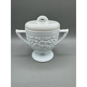 Indiana Glass Orange Blossom White Milk Glass Footed Sugar Bowl Replacement Lid